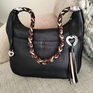 New Brighton blk pebbled leather woven silver heart Barbados hobo shoulder bag